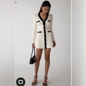 OAK + FORT Black and Cream Long Sleeve Dress